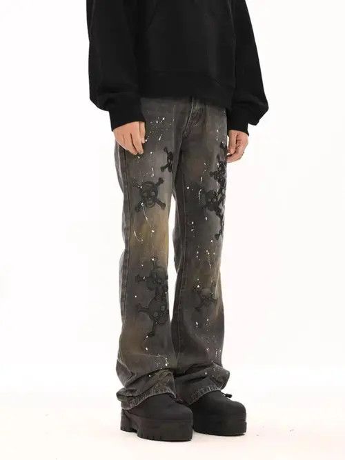 Japanese Brand × Jean Vintage dark patched jeans with splashes of ink Size US 30 / EU 46 - 4 Thumbnail