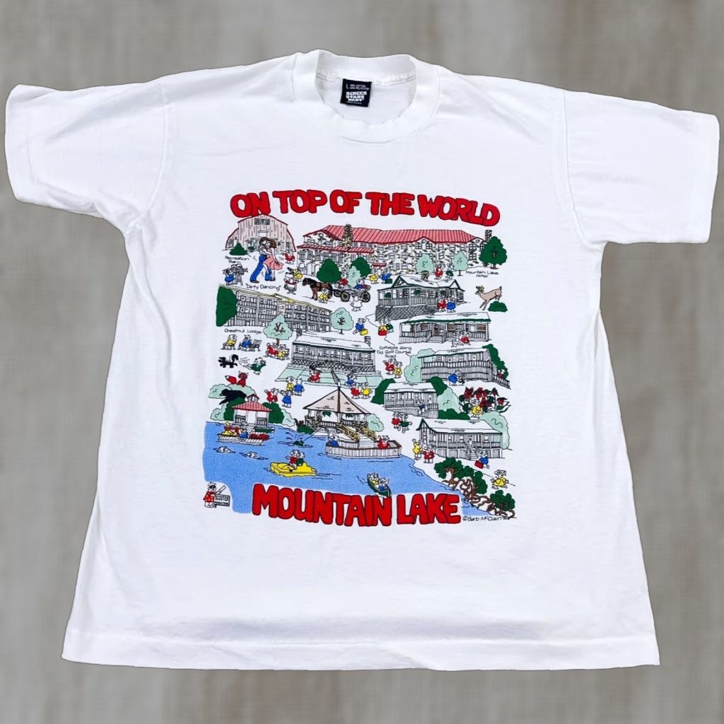 Vintage VINTAGE Screen Stars Best Shirt Men L White Graphic Print 80s 90s Nature Mountain Lake Dirty Dancing Size US L / EU 52-54 / 3 - 1 Thumbnail