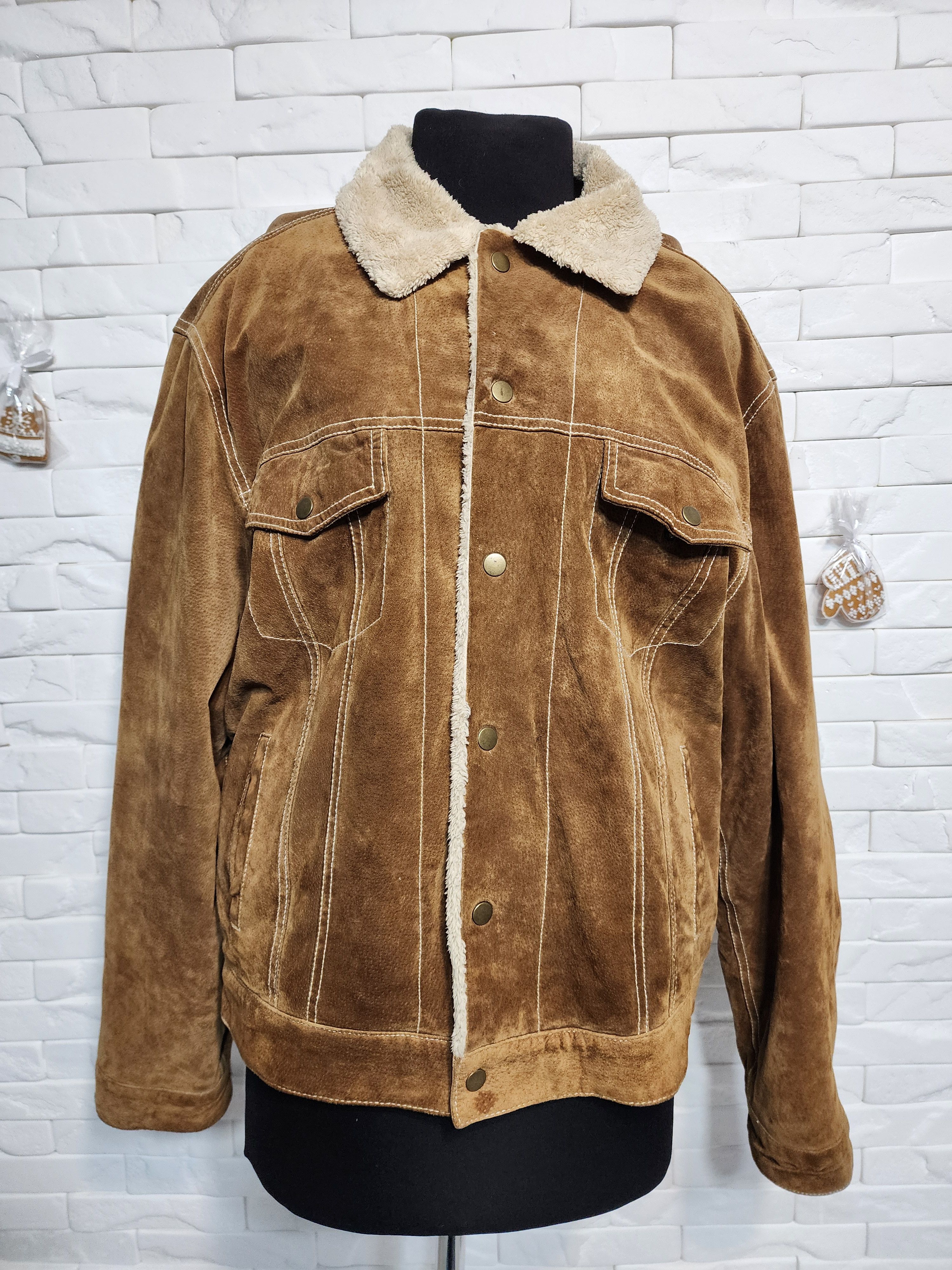 Other Men's Suede Denim Style Jacket: Faux Fur Insulation, Size US L / EU 52-54 / 3 - 1 Thumbnail