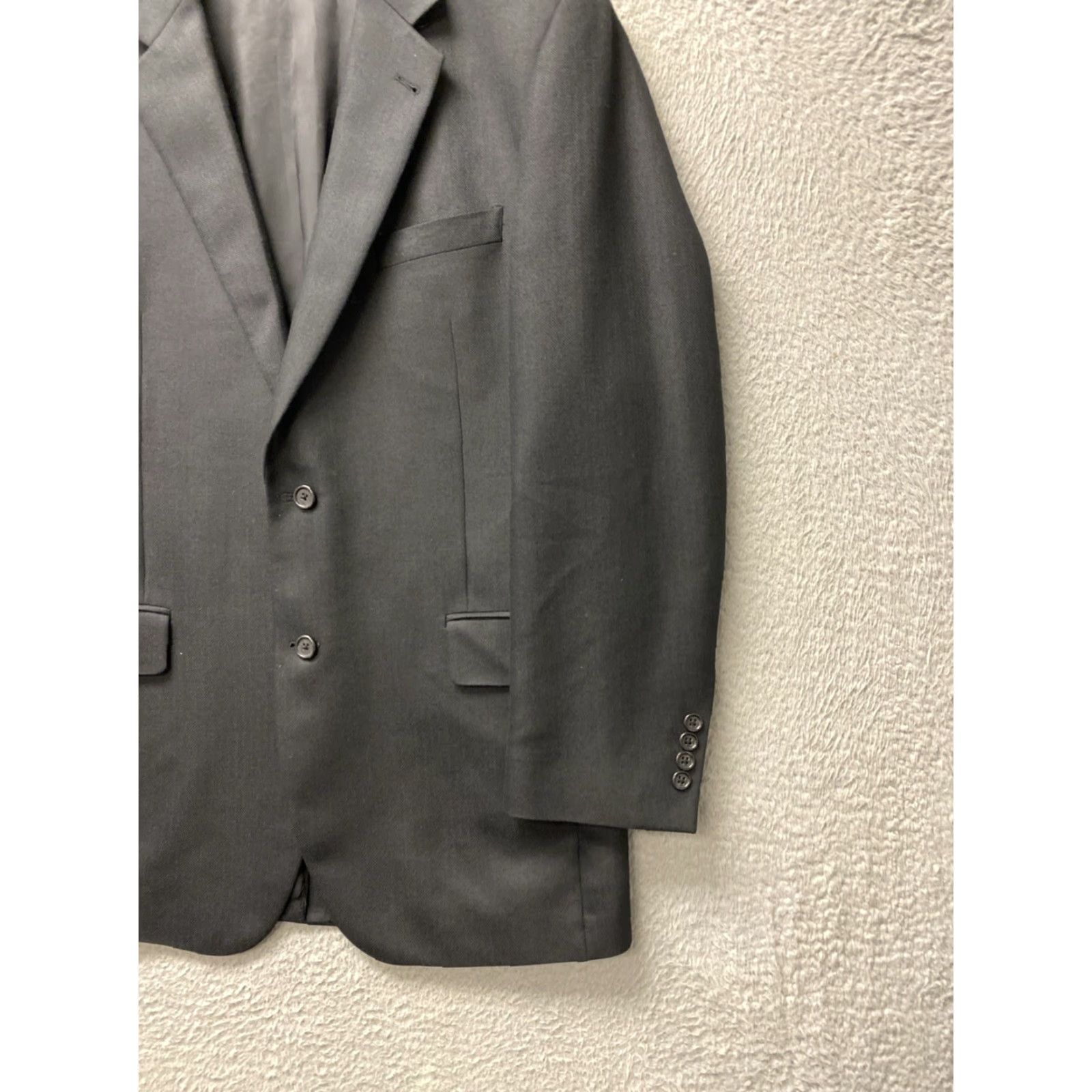 Jos. A. Bank Jos A. Bank Blazer Mens 43L Black Wool Travel Slim Two-Button Notch Lapel Herringbone Long Jacket Coat Suit Jacket Size 46R - 2 Thumbnail
