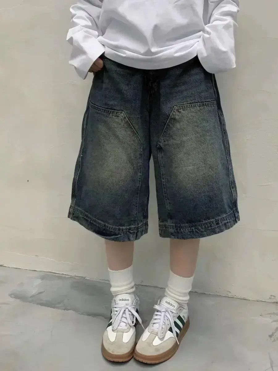 Japanese Brand Retro washed straight leg loose leg denim shorts Size US 32 / EU 48 - 1 Thumbnail