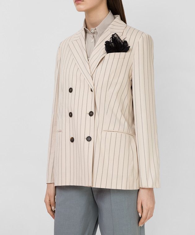 Brunello Cucinelli o1y0725 Blazer in Light Beige/Black Size L / US 10 / IT 46 - 4 Thumbnail
