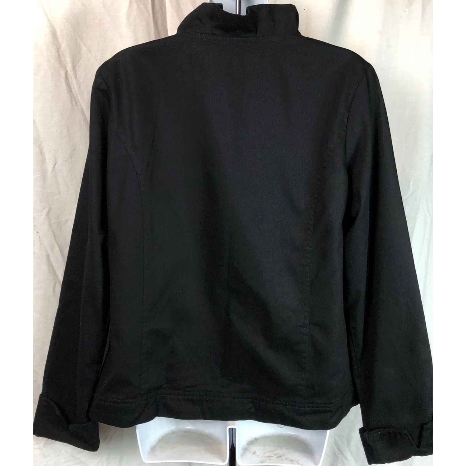 Vintage Life Style Open Front Cardigan M Black Ruffle Front Cuffed Long Sleeve Jacket Women, Career, Work, Casual, Short Sleeve? Size M / US 6-8 / IT 42-44 - 4 Thumbnail