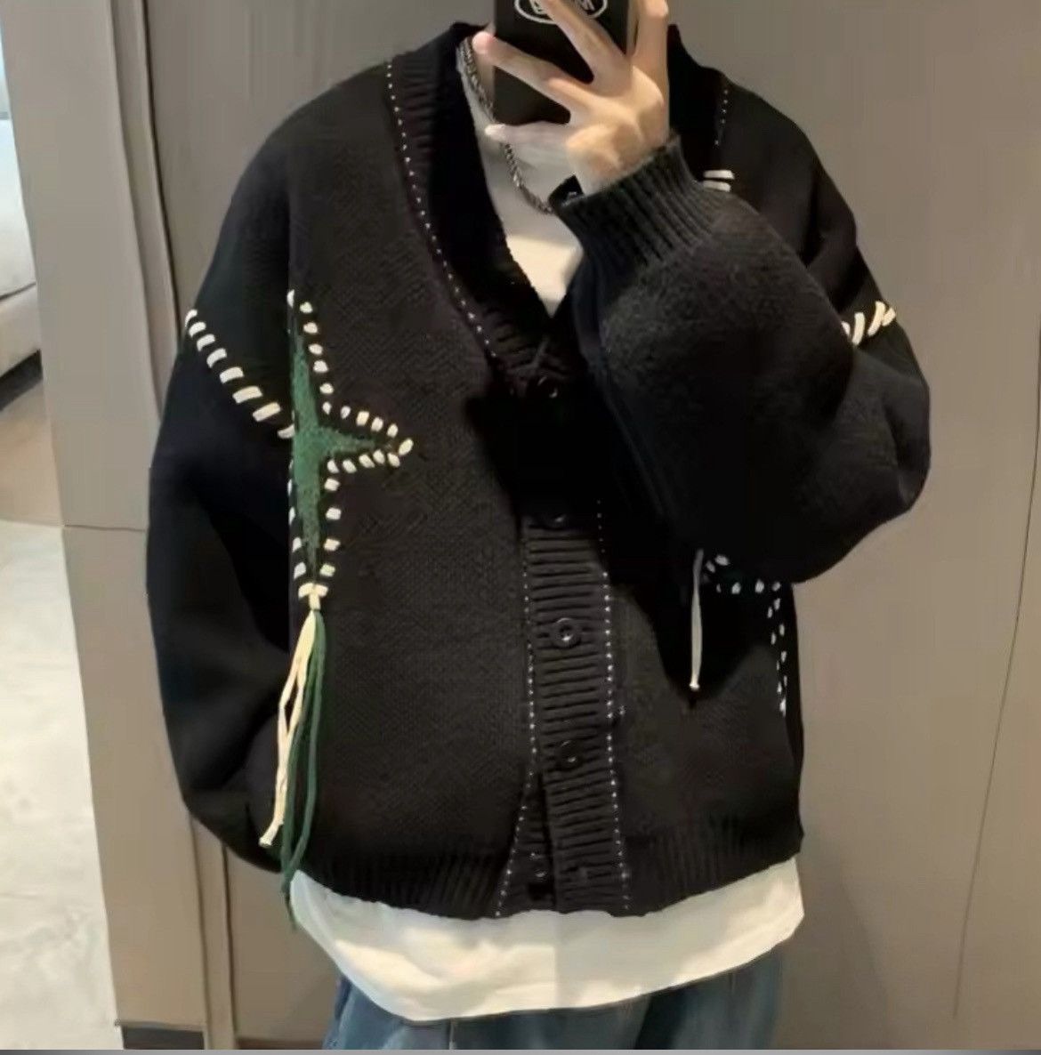 Japanese Brand Black star cardigan knitwear Size US XXL / EU 58 / 5 - 6 Thumbnail