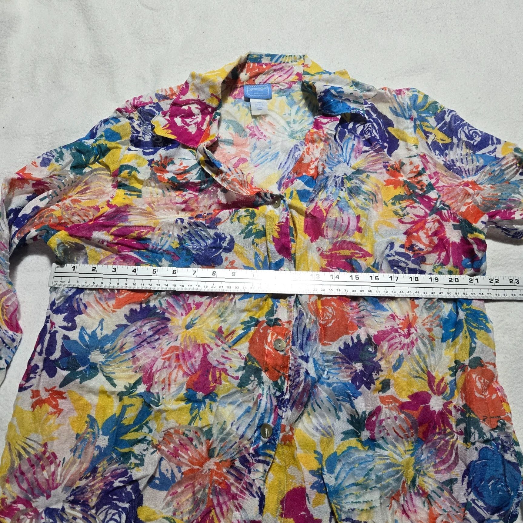 Vintage LARK LANE Shirt Button-Up Floral Sheer 3/4 Sleeve Adult Women 16W Yellow Floral 90s/Flower Theme Mens Womens Girls? Size XXL / US 16-18 / IT 52-54 - 5 Thumbnail