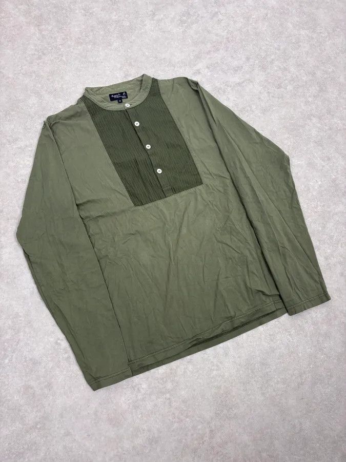 agnes b. 2000s Agnes b Olive Ribbed Plastron Henley Longsleeve Size US M / EU 48-50 / 2 - 4 Thumbnail