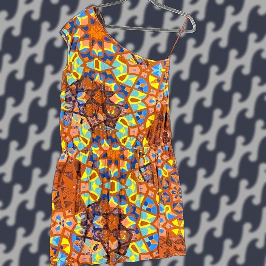Tibi Tibi New York Dress Women Brown Multi Color Geometric One Shoulder Knee Length L Large Shirt? No. Size L / US 10 / IT 46 - 1 Thumbnail