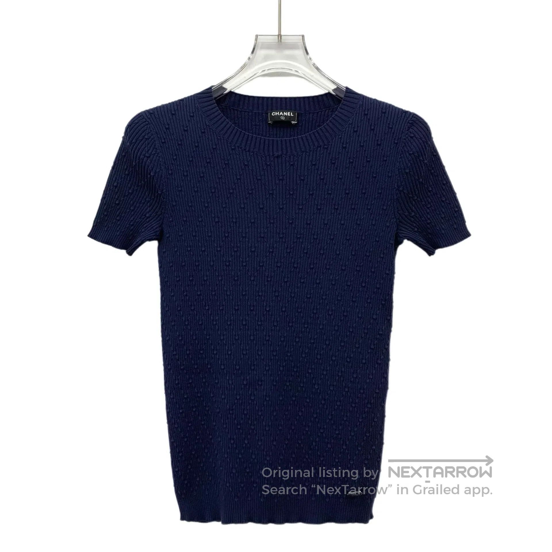 Chanel Chanel Dark Blue Double C Jacquard Cotton Round Neck Short Size US M / EU 48-50 / 2 - 1 Thumbnail