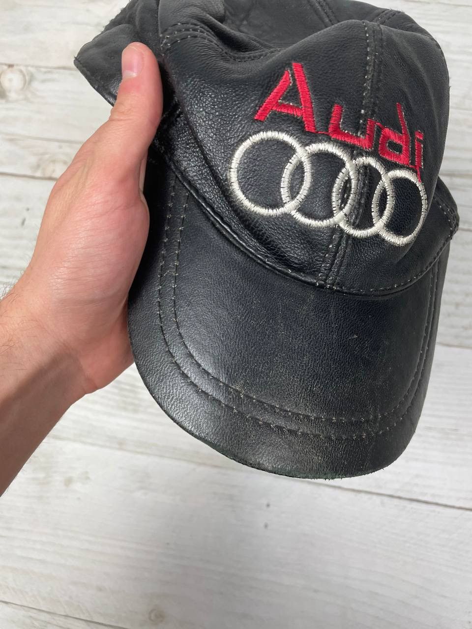 Audi Vintage Racing Audi Leather Cap 90s Hat Big Logo Nascar Y2K Size ONE SIZE - 8 Thumbnail