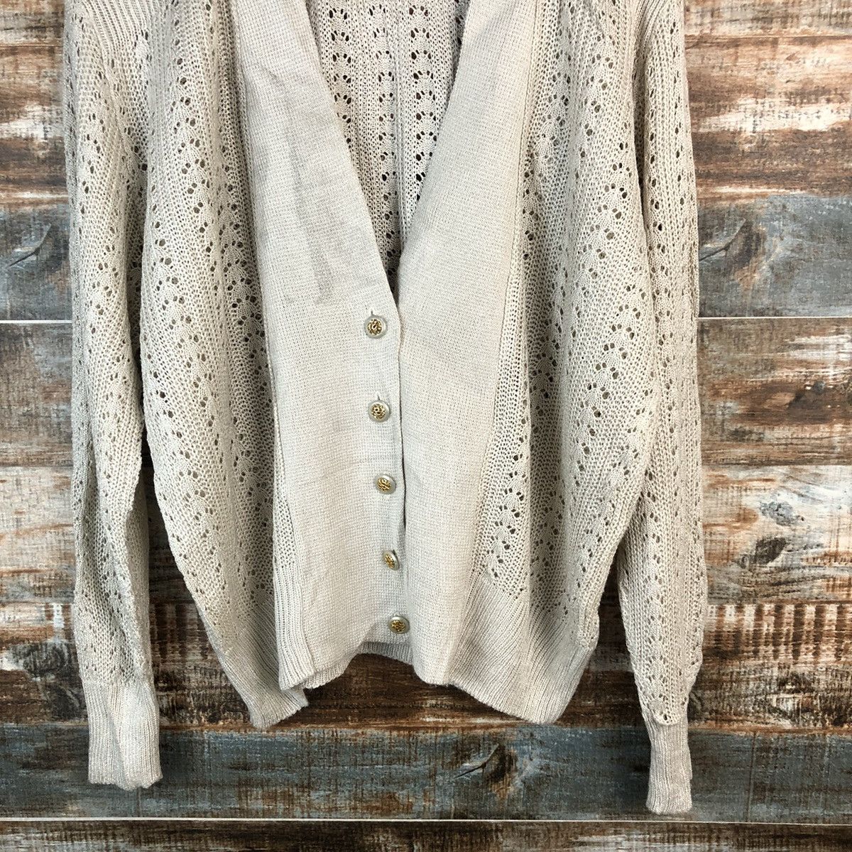 Japanese Brand Vareuse Brown Cardigan crochet Knitwear #A1472 Size L / US 10 / IT 46 - 6 Thumbnail