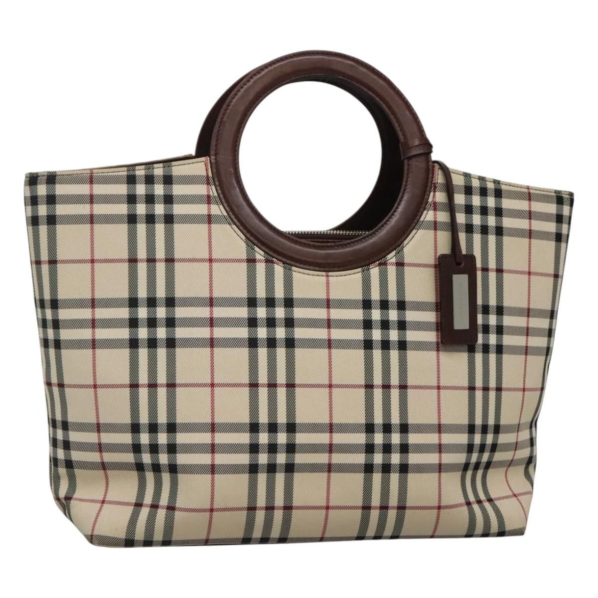 Burberry Nova Check Tote Bag Nylon Beige Silver Auth 116599 in Beige/Silver, Women's