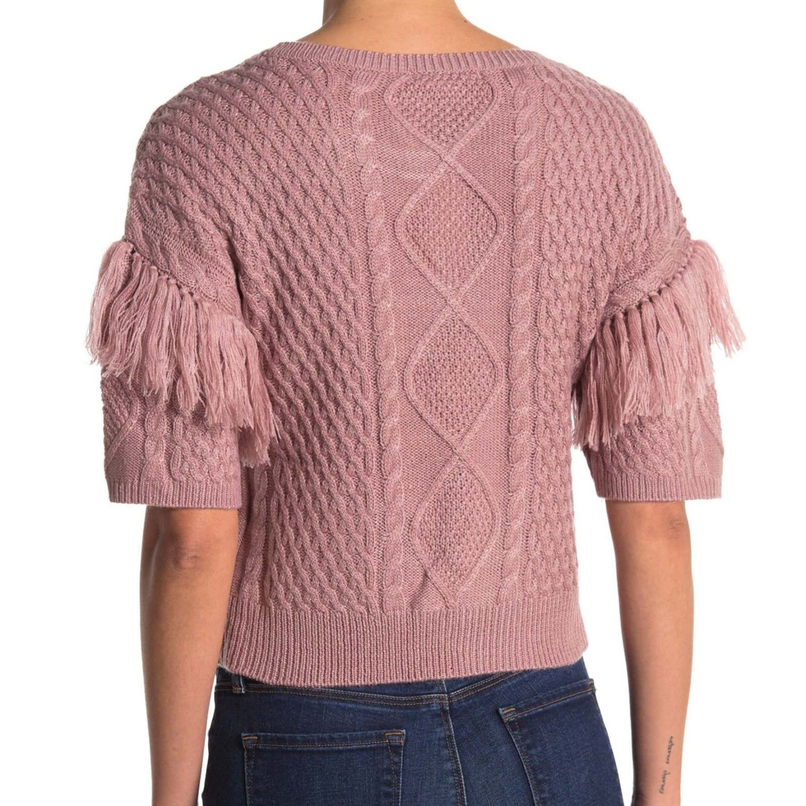 BB Dakota by Steve Madden Fringe Out Short Sleeve Sweater in Rose NWOT Size XS / US 0-2 / IT 36-38 - 2 Thumbnail