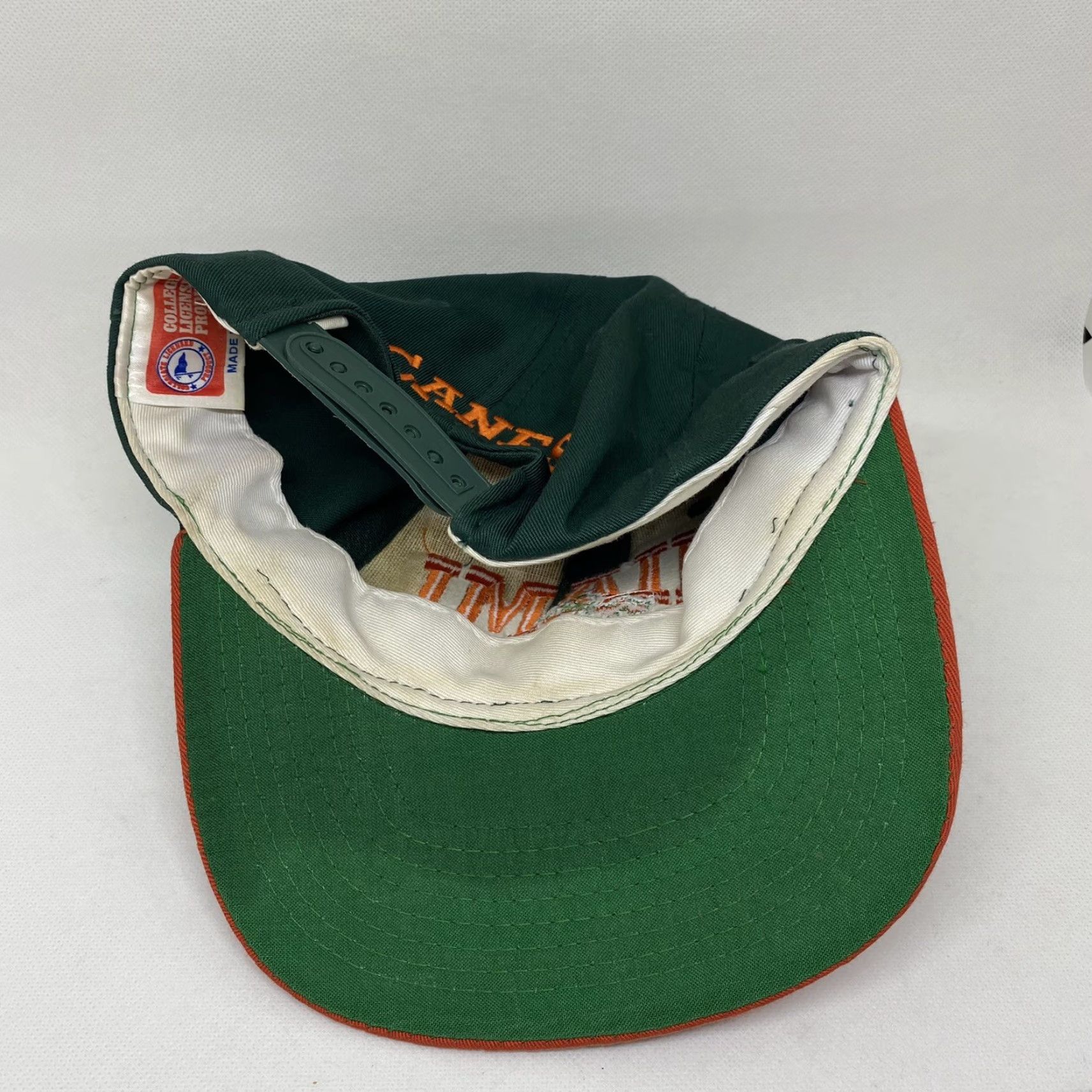 NCAA VINTAGE University of Miami Hat Cap Hurricanes Canes NCAA Snapback Baseball Cap Men's Adjustable Green 90s Logo Size ONE SIZE - 5 Thumbnail
