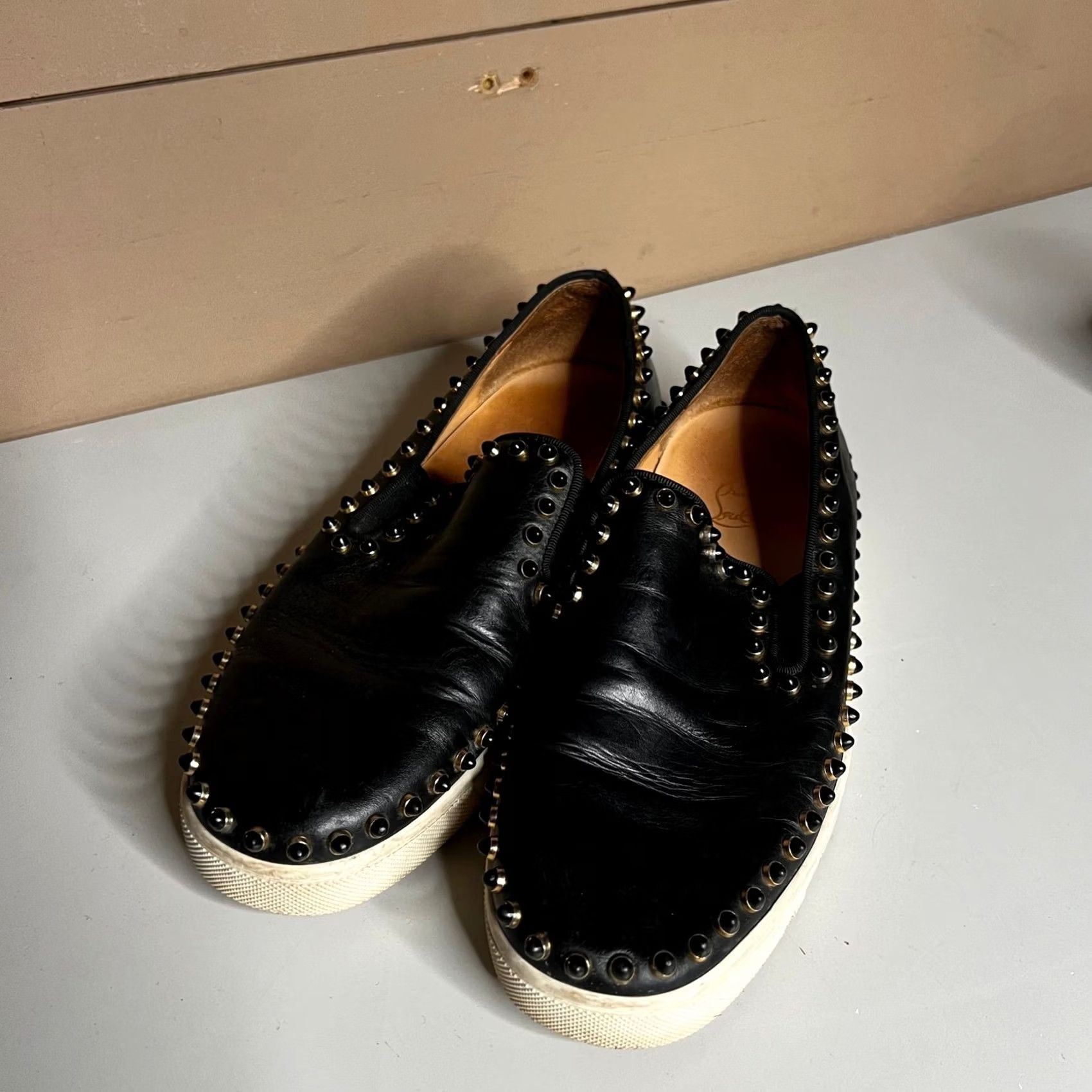 Christian Louboutin Christian Louboutin Roller Boat Black Leather Spiked Slip On Sneakers 37.5 Women Holiday Womens Shoes Pair Roller Boat Sneakers Black Size US 8 / IT 38 - 7 Thumbnail
