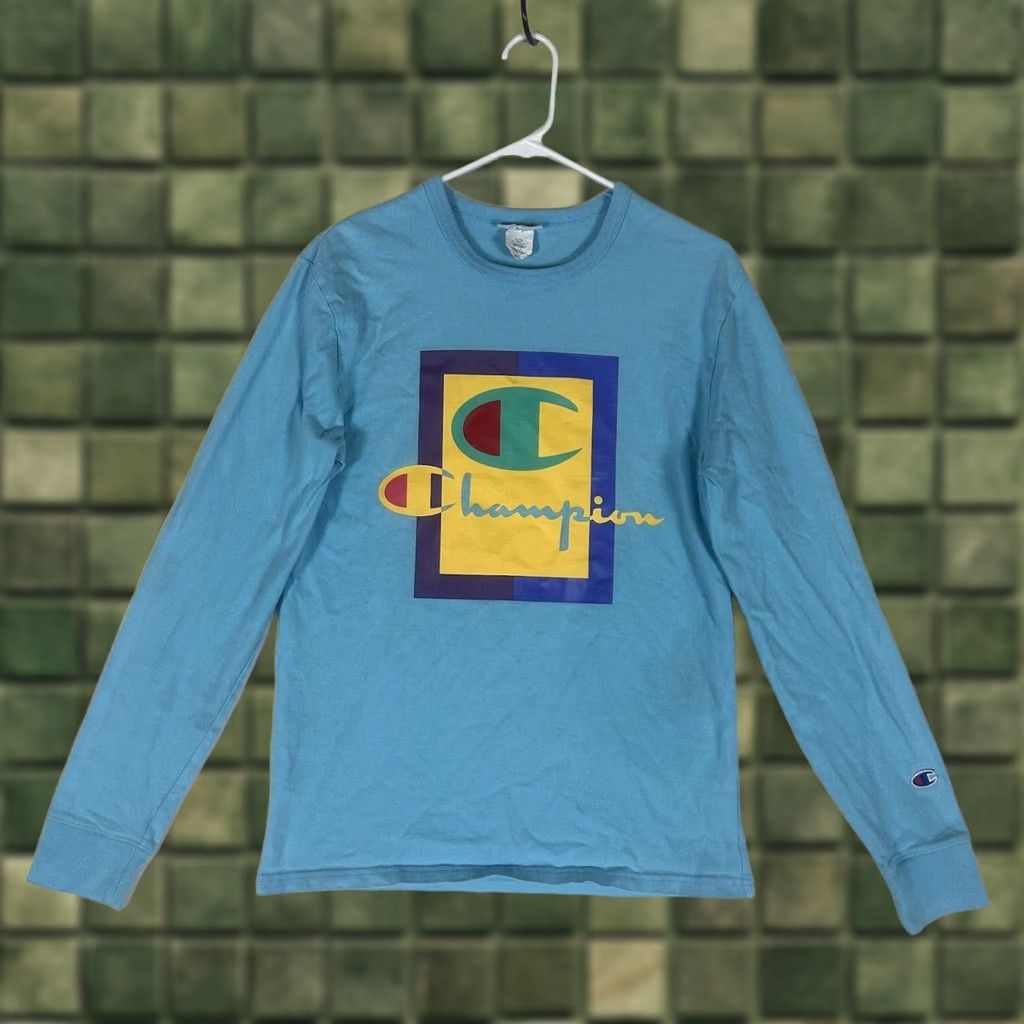 Champion VINTAGE Champion Sweatshirt Mens Small Crewneck Pullover 00s Y2K Big Logo Blue Size US S / EU 44-46 / 1 - 1 Thumbnail