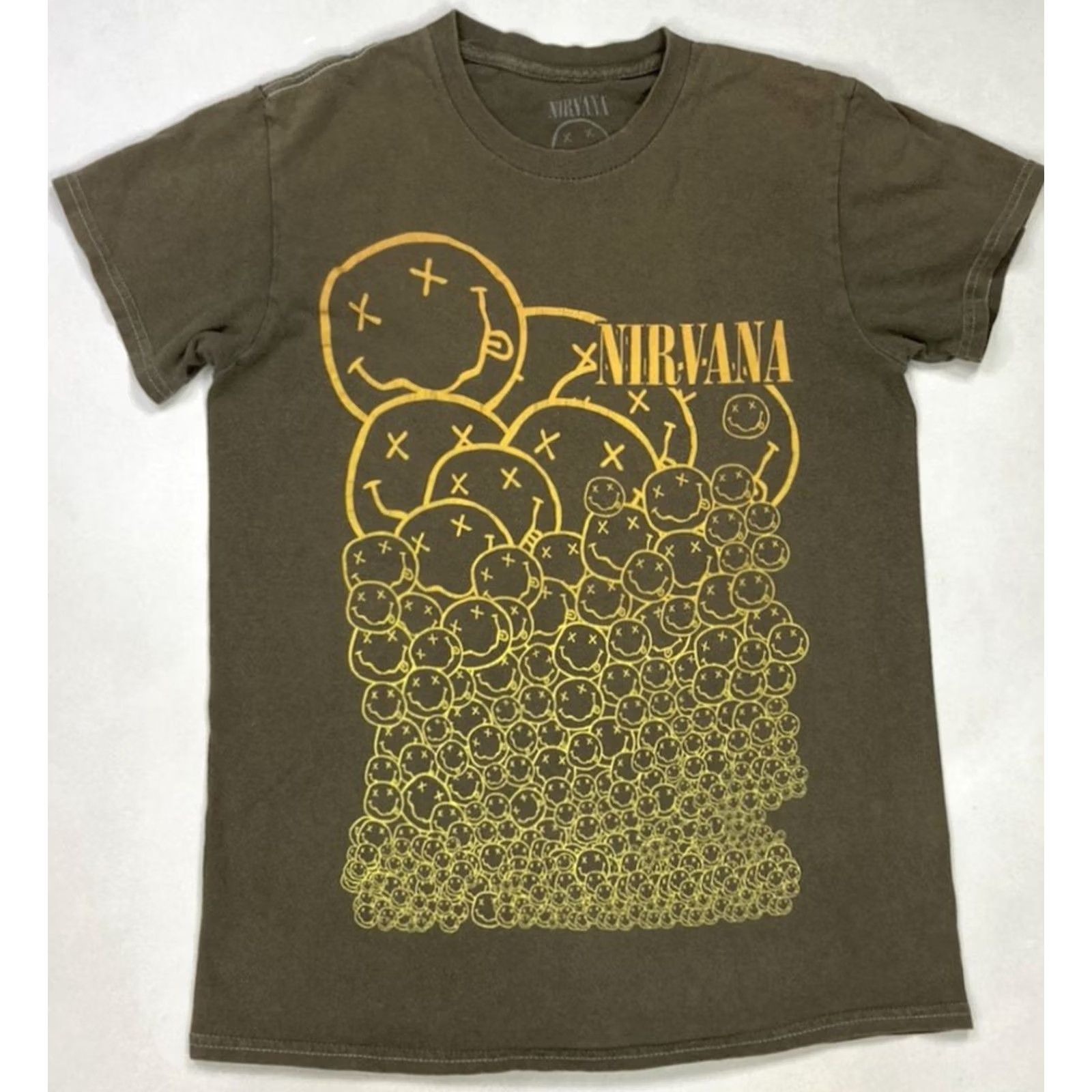 Olive Nirvana Graphic T-shirt Women Small Olive Green Short Sleeve Music Shirt XS? Size S / US 4 / IT 40 - 2 Thumbnail