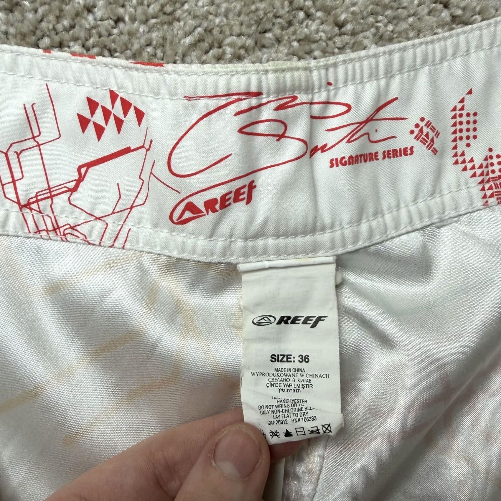 REEF Reef Mens Board Shorts 36 White Multicolor Geometric Surf Beach Quick Dry 100% Polyester Size US 36 / EU 52 - 2 Thumbnail