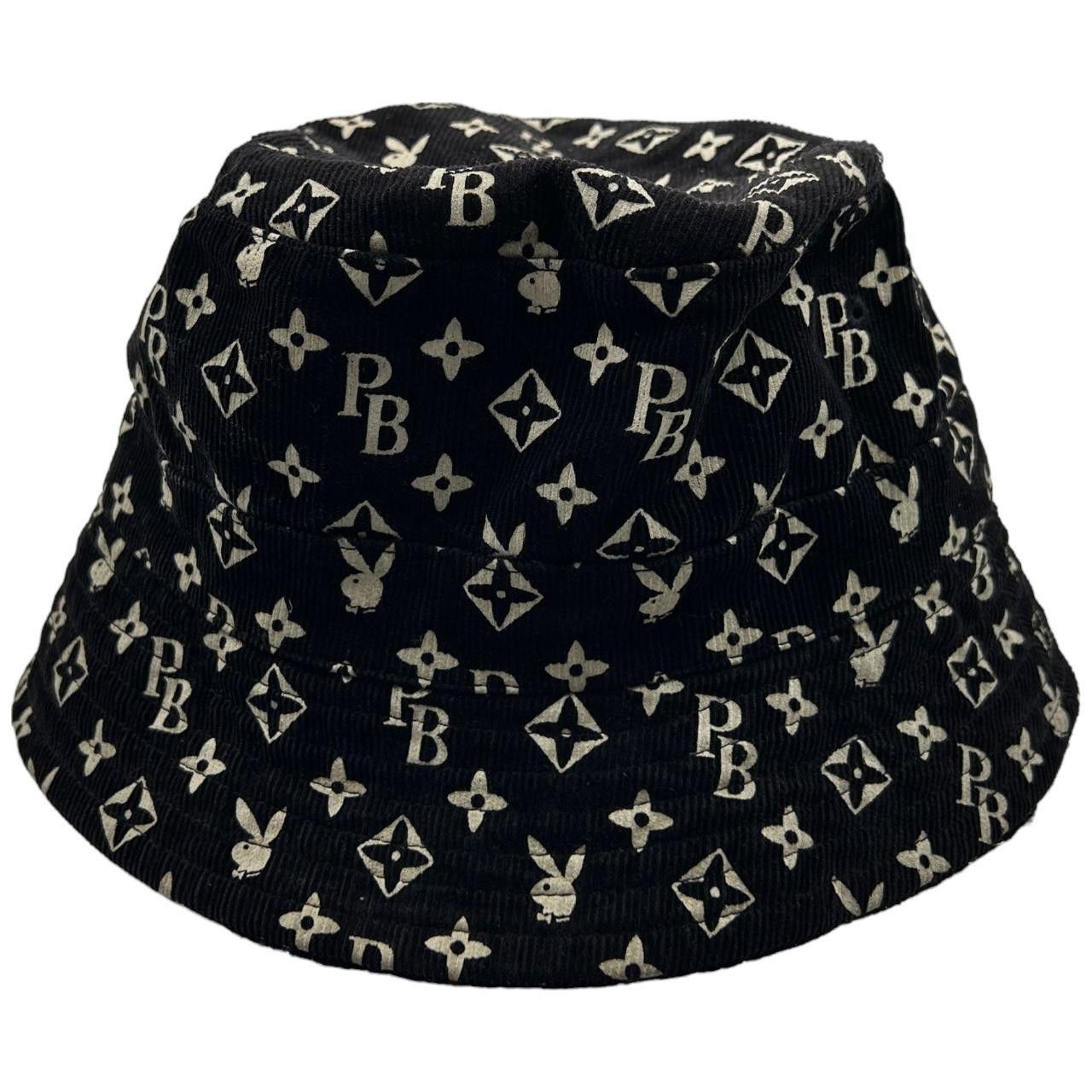 image of Vintage Playboy Monogram Corduroy Monogram Bucket Hat in Black, Men's