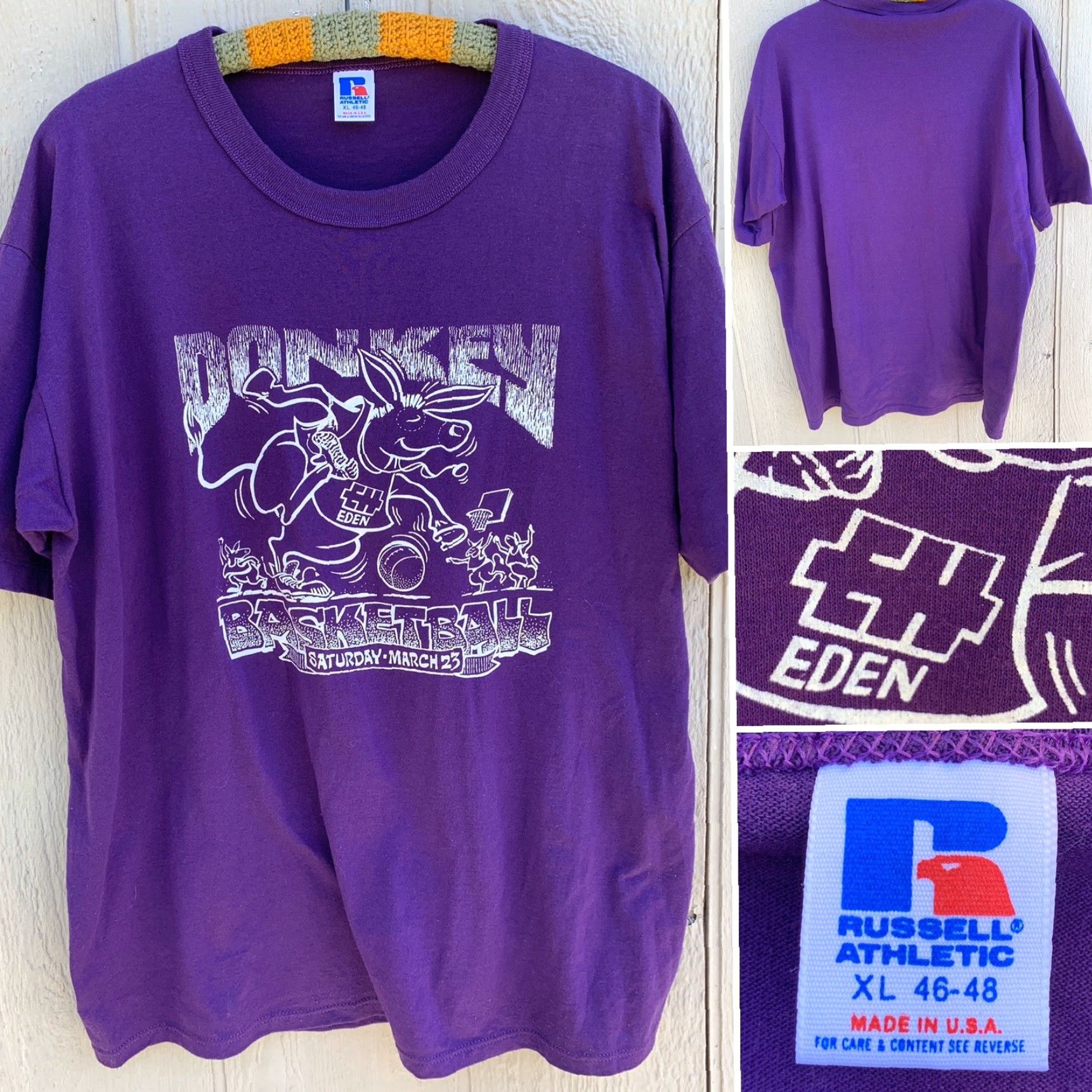 Russell Athletic VINTAGE Russell Athletic Donkey Basketball Saturday March 23 XL Purple Short Sleeve Graphic Tee Mens USA Size US XL / EU 56 / 4 - 7 Thumbnail