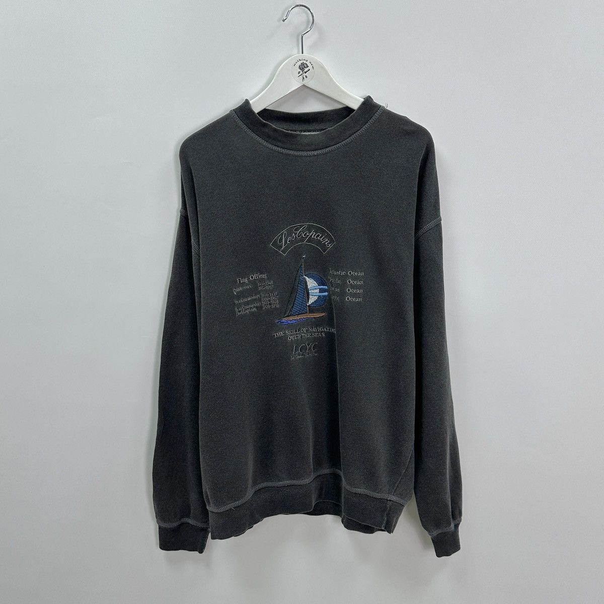 Vintage Vintage 90s Les Copains Washed Embroidered sweatshirt Italy Size US XL / EU 56 / 4 - 1 Thumbnail