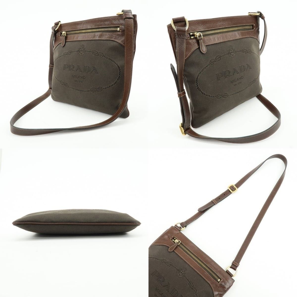 Prada Prada Logo Jacquard Leather Crossbody Bag Brown Size ONE SIZE - 3 Thumbnail