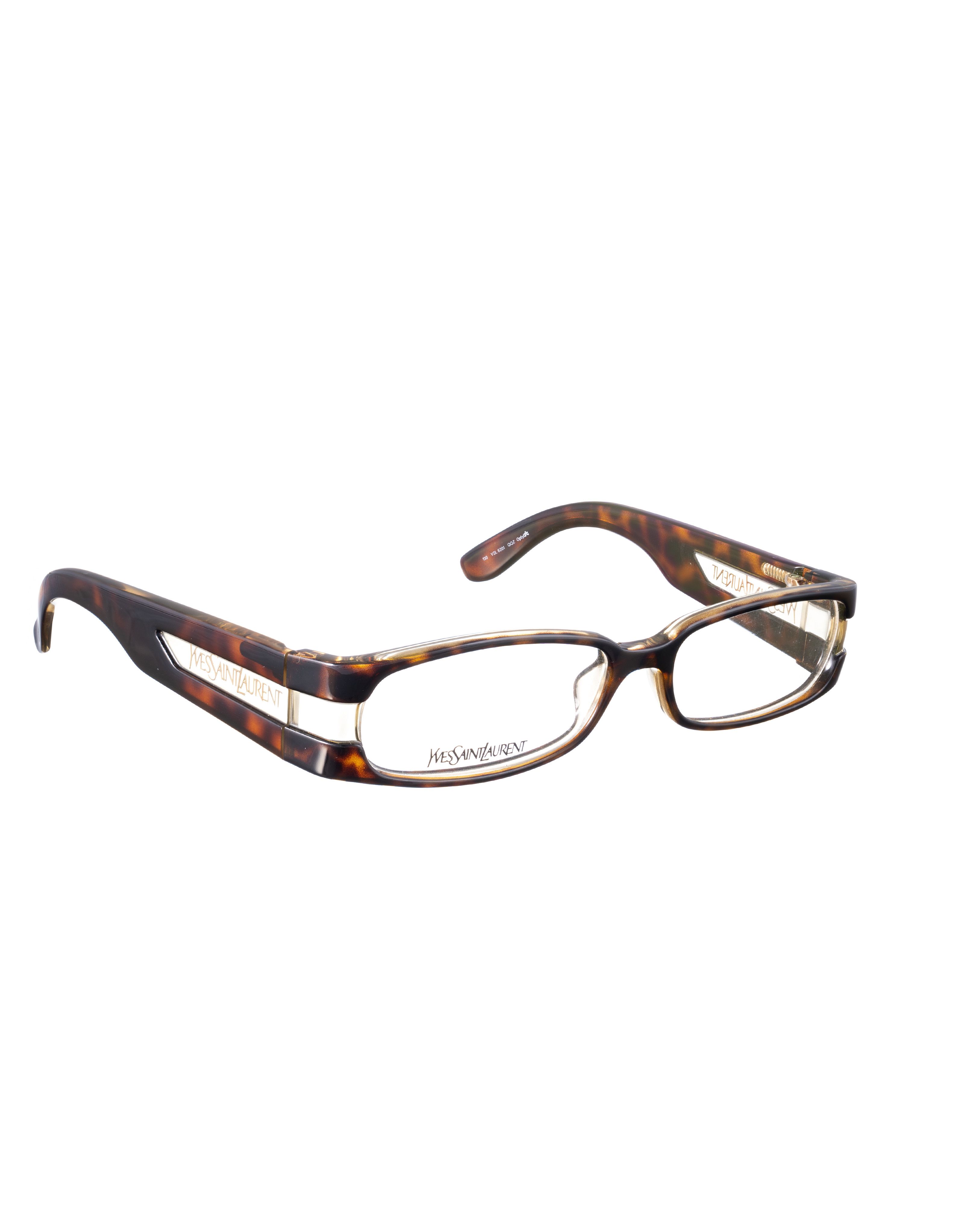 Vintage × Yves Saint Laurent Yves Saint Laurent 00s Brown Havana and Clear Glasses Size ONE SIZE - 2 Thumbnail