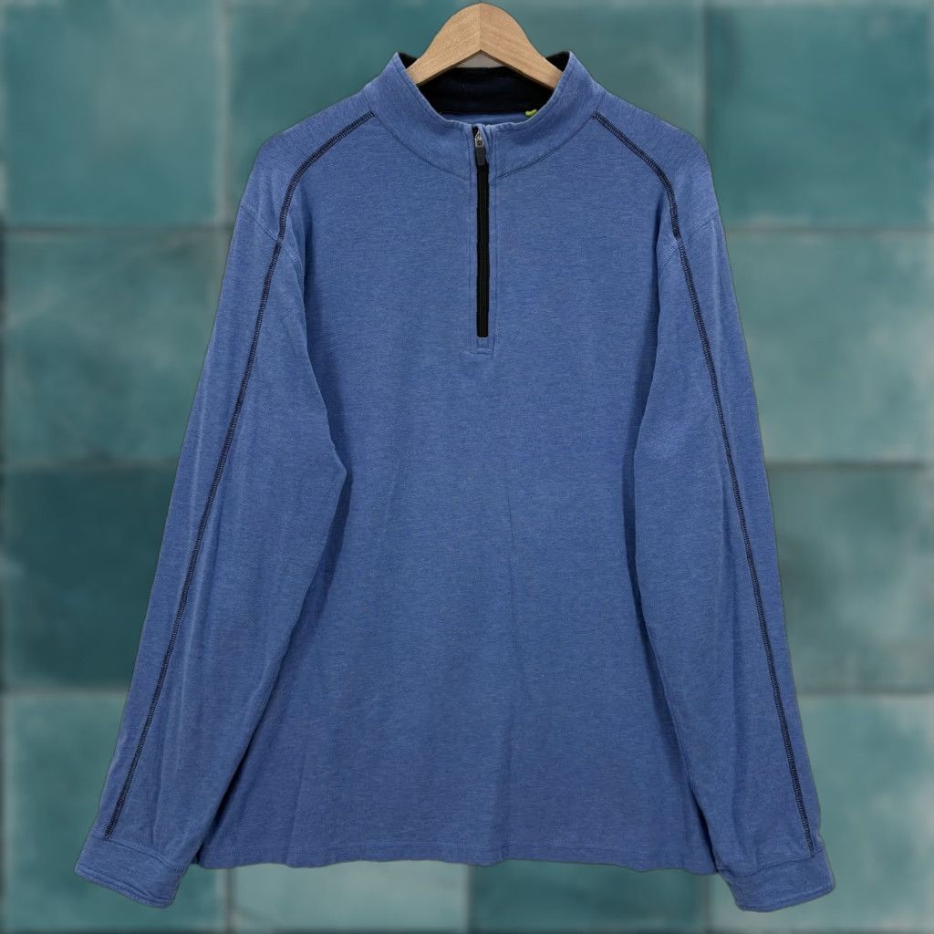 Vintage Tasc Performance Pullover Mens XL Blue Bamboo Quarter Zip Mock Neck Stretch Size US XL / EU 56 / 4 - 1 Thumbnail
