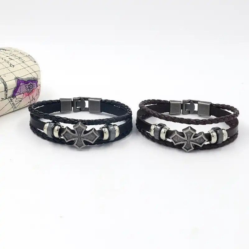 Jewelry × Vintage Vintage Multi-layer Leather Woven Cross Bracelet Size ONE SIZE - 3 Thumbnail