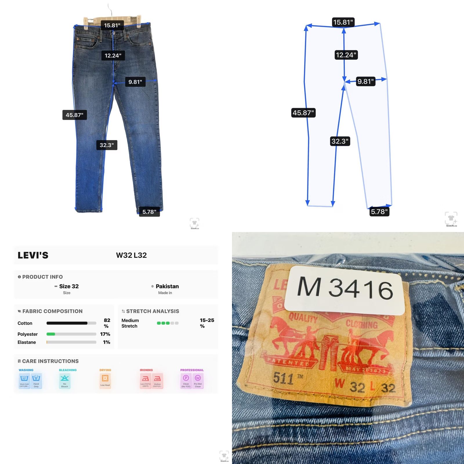 Levi's Levi's 511 Jeans Mens 32x32 Blue Medium Wash Slim Tapered Stretch Denim Zip Fly Jeans 5-Pocket Design Logo Size US 32 / EU 48 - 9 Thumbnail