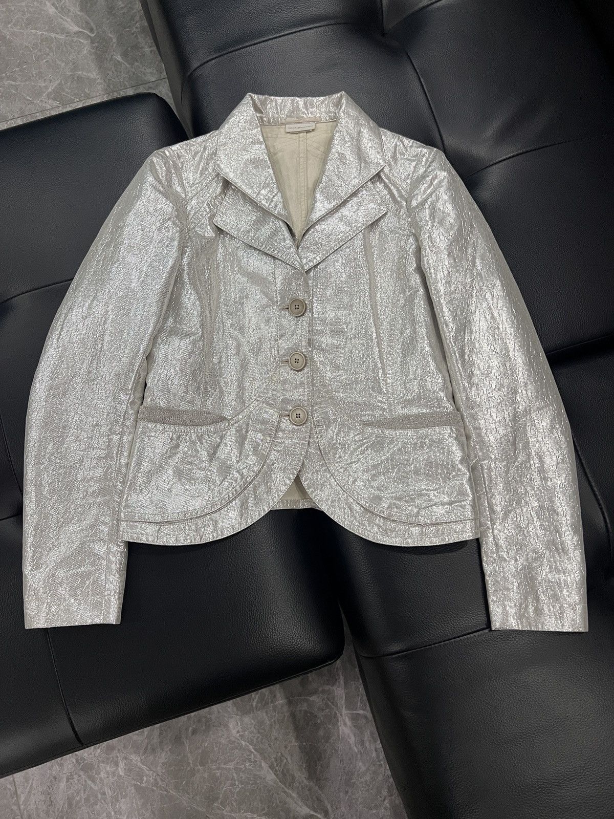 Dries Van Noten Dries Van Noten Liquid Silver Cropped Double-Layer Jacket Size XS / US 0-2 / IT 36-38 - 1 Thumbnail