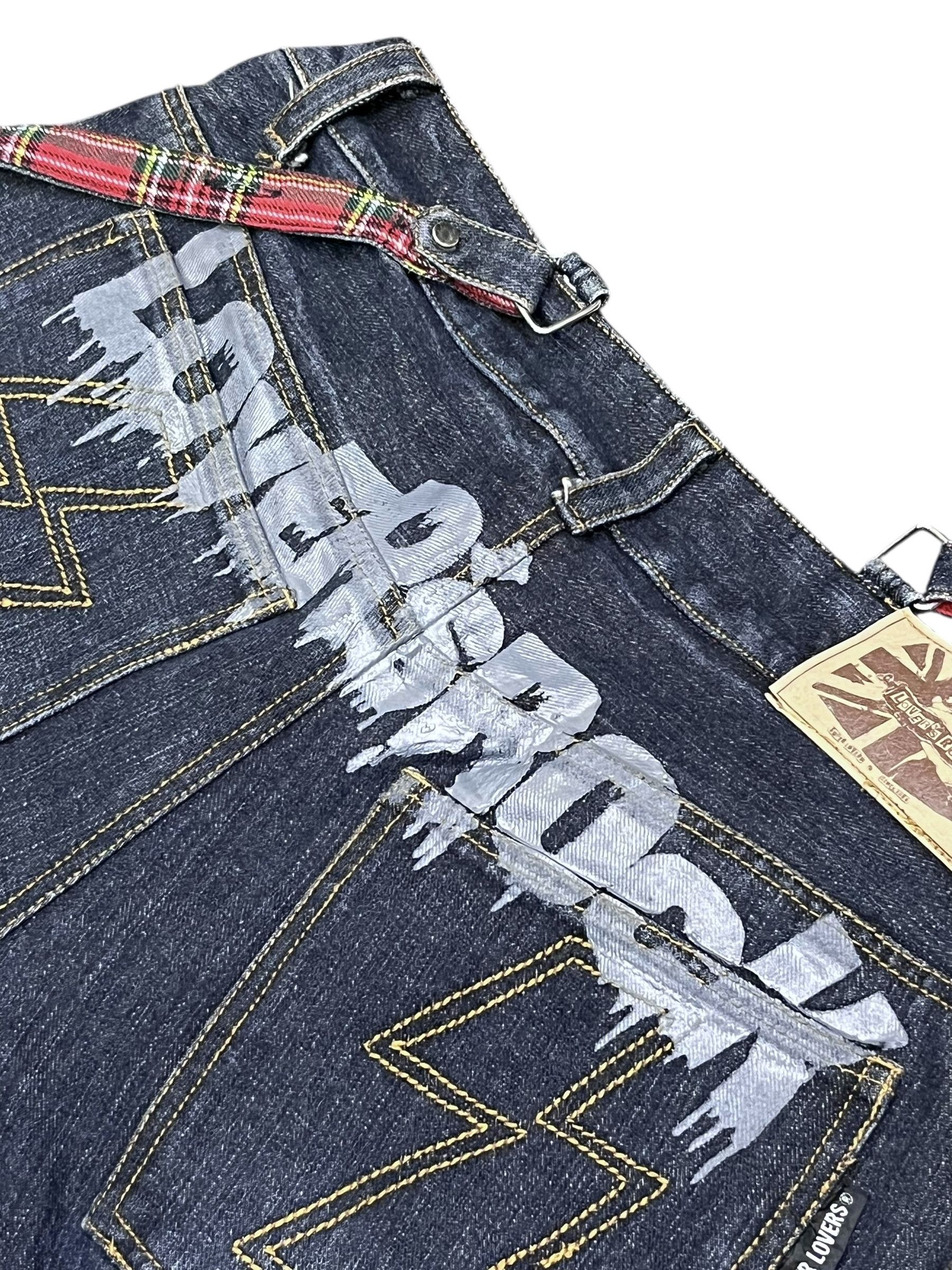 Super Lovers Vtg LOVER'S ROCK Bondage Denim Shorts | Punk Melted Spellout Size US 30 / EU 46 - 5 Thumbnail