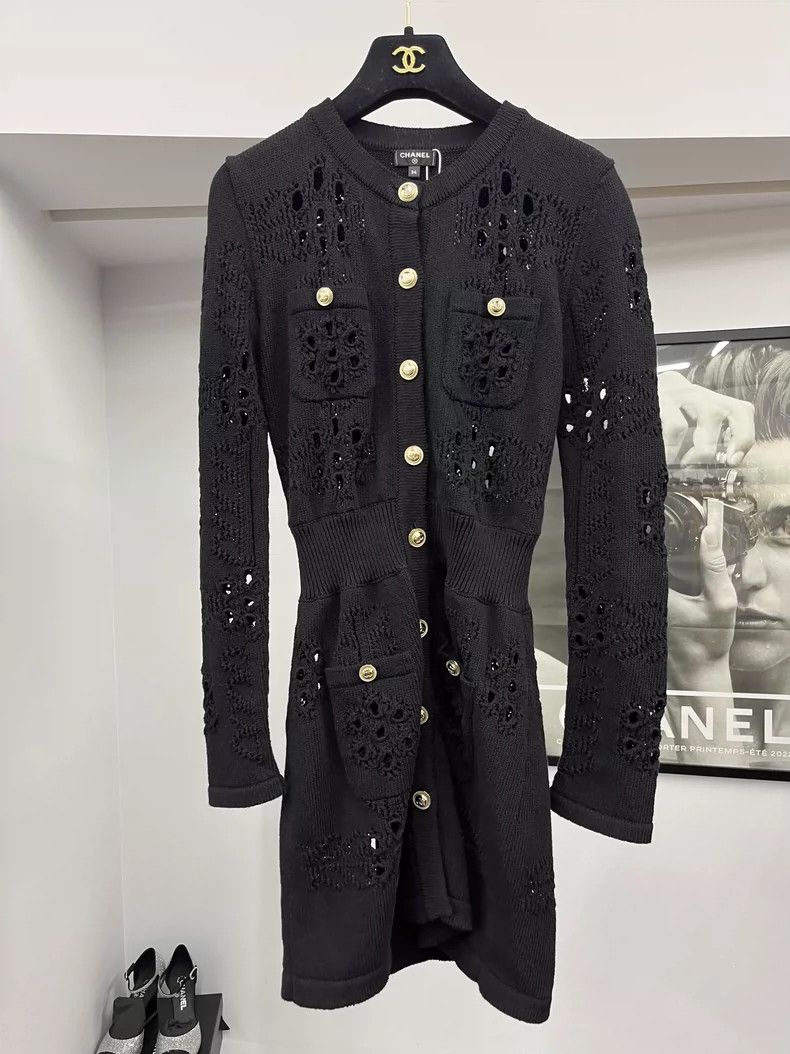 Chanel Chanel Black Gold Button Knit Dress - dmc | Grailed