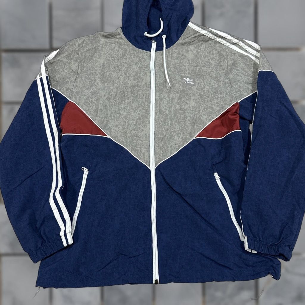 Adidas Adidas Jacket Mens M Blue Windbreaker Hooded Full Zip Pockets Zip Lined Skater 90s Retro Contradiction: Hole by Front Zipper (Used) Size US M / EU 48-50 / 2 - 1 Thumbnail