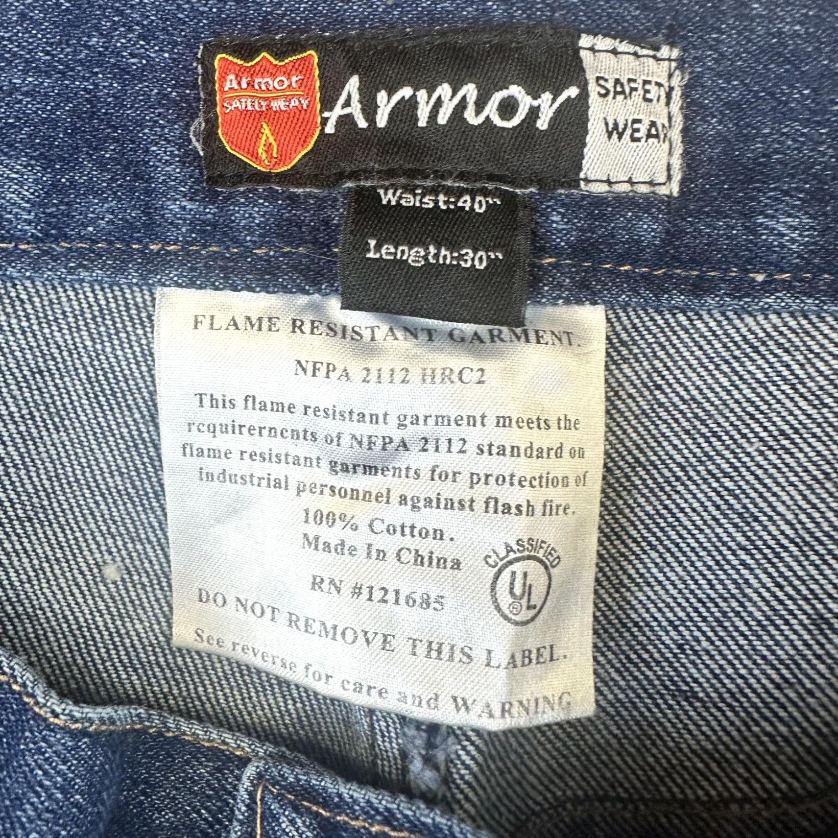 Vintage Armor Jeans Mens 40x30 Flame Resistant FR Work Pants NFPA 2112 HRC 2 Blue Size US 40 / EU 56 - 3 Thumbnail
