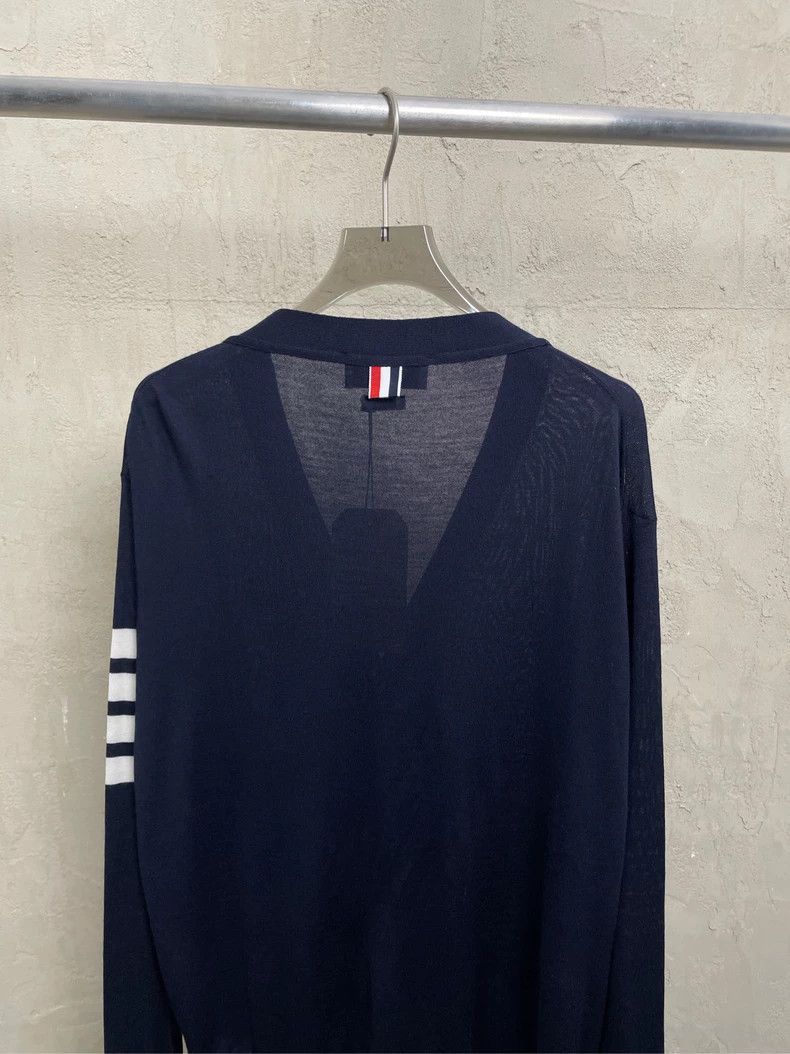 Thom Browne Thom browne Dark blue four-striped wool knitted cardigan 25 Size US XL / EU 56 / 4 - 4 Thumbnail