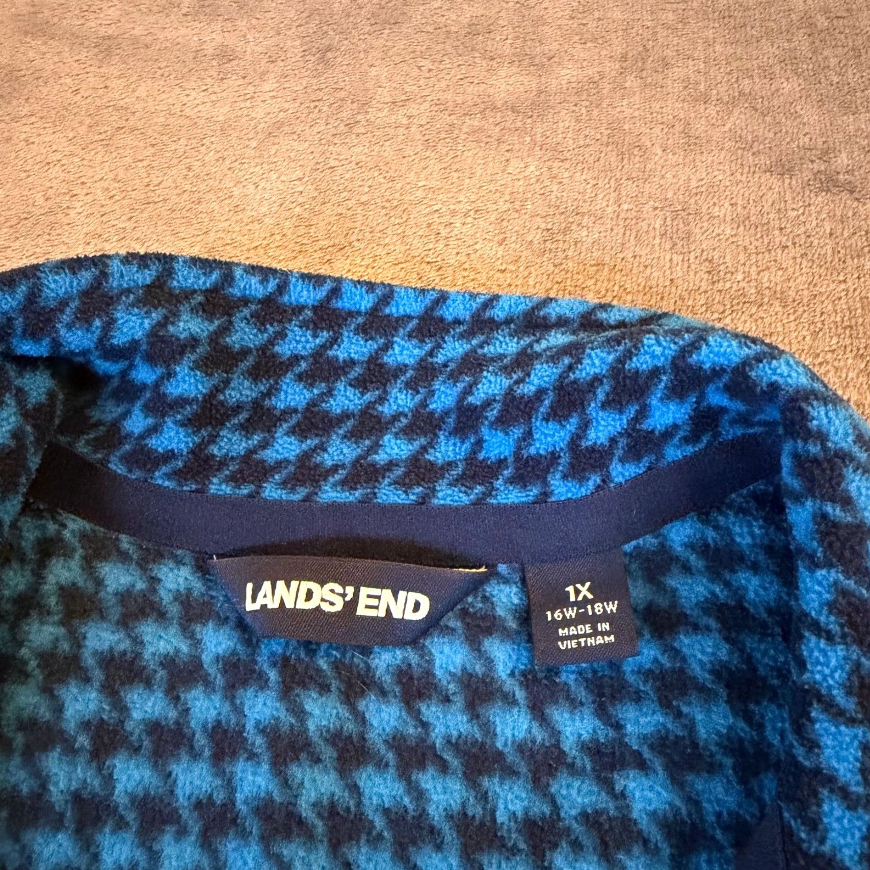 Lands' End VINTAGE Lands' End Blue Houndstooth Fleece Quarter Zip Pullover Womens size 1X 16W-18W Size XL / US 12-14 / IT 48-50 - 3 Thumbnail