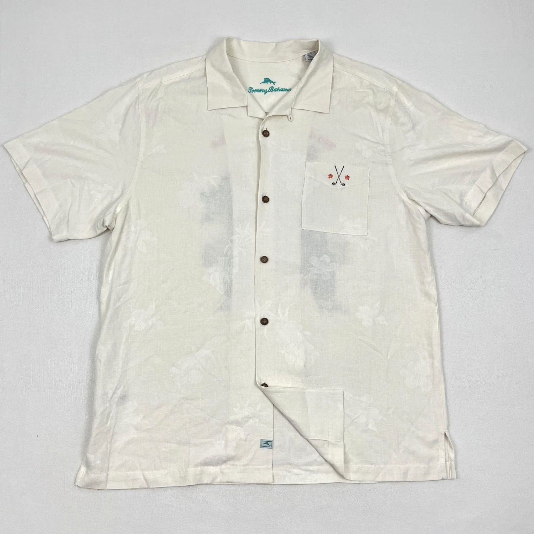 Tommy Bahama Tommy Bahama Shirt Mens L Ivory Silk Course Calling Golf Button Loop Collar Size US L / EU 52-54 / 3 - 3 Thumbnail