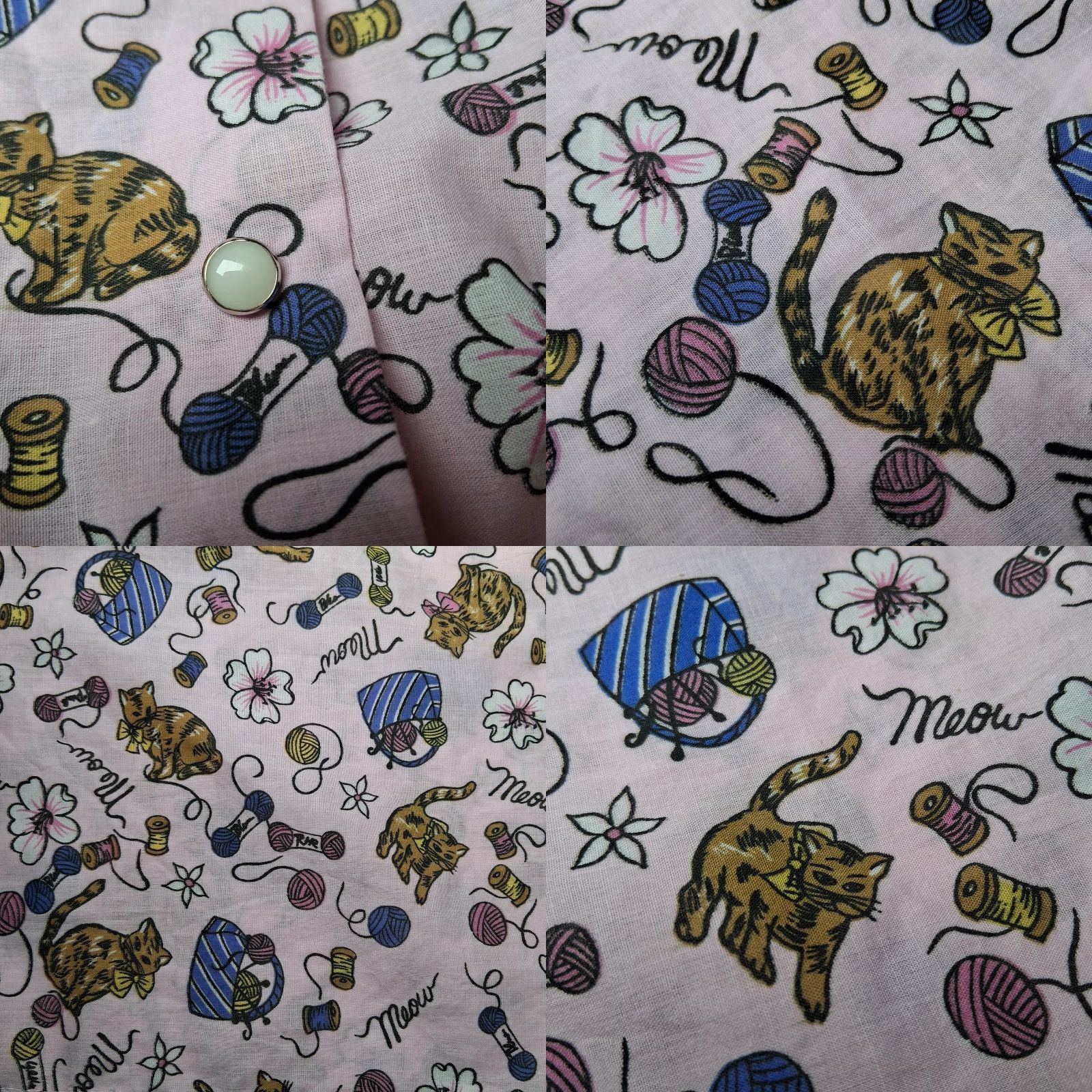 Vintage VINTAGE Artistic Creations House Dress Nightgown M Pink Cat Knitting Snap Front Gown Women size M with Pockets Size M / US 6-8 / IT 42-44 - 8 Thumbnail