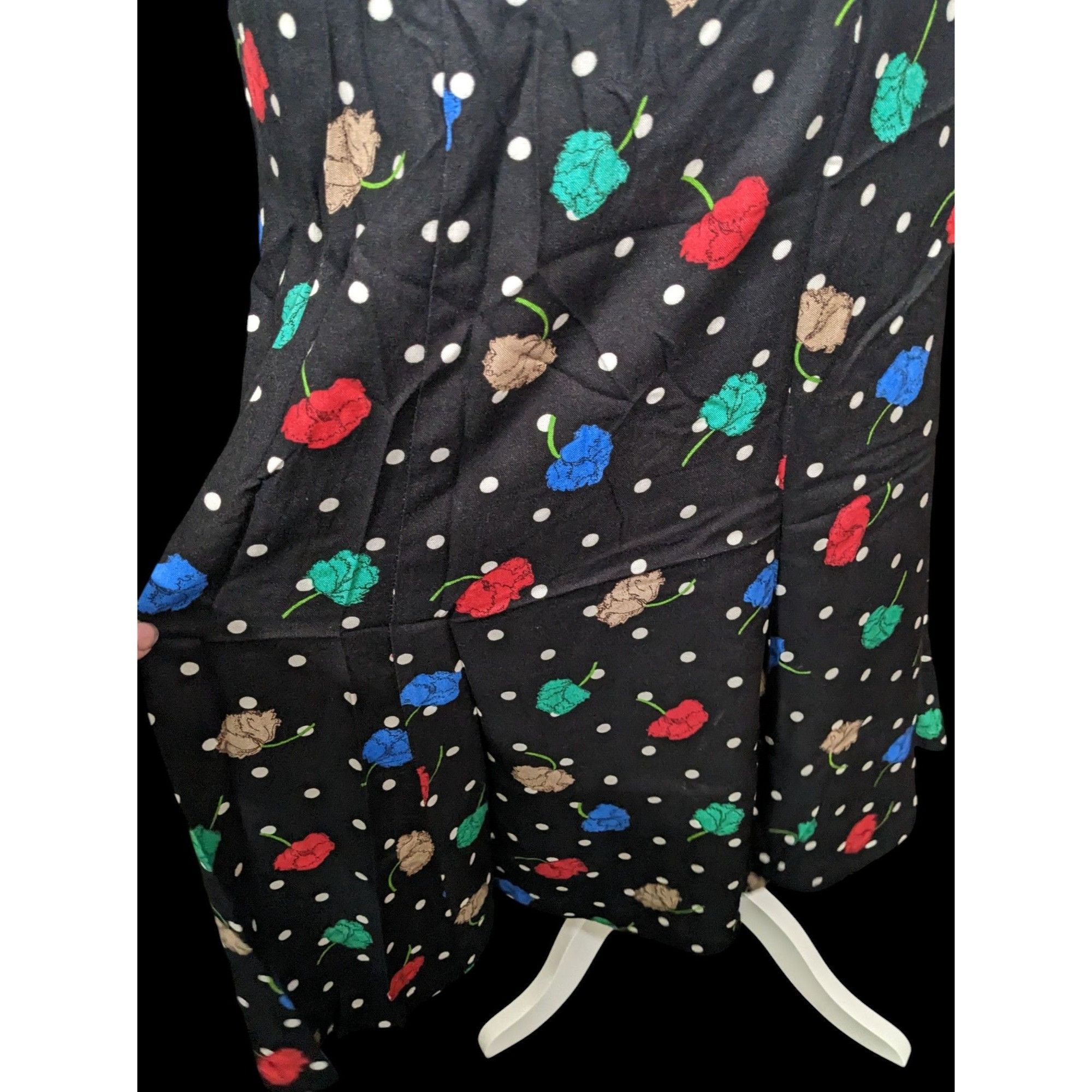 Other Vintage Cape Cod Sportswear Black Floral Polka Dot Midi Skir Size 34" / US 12 / IT 48 - 7 Thumbnail