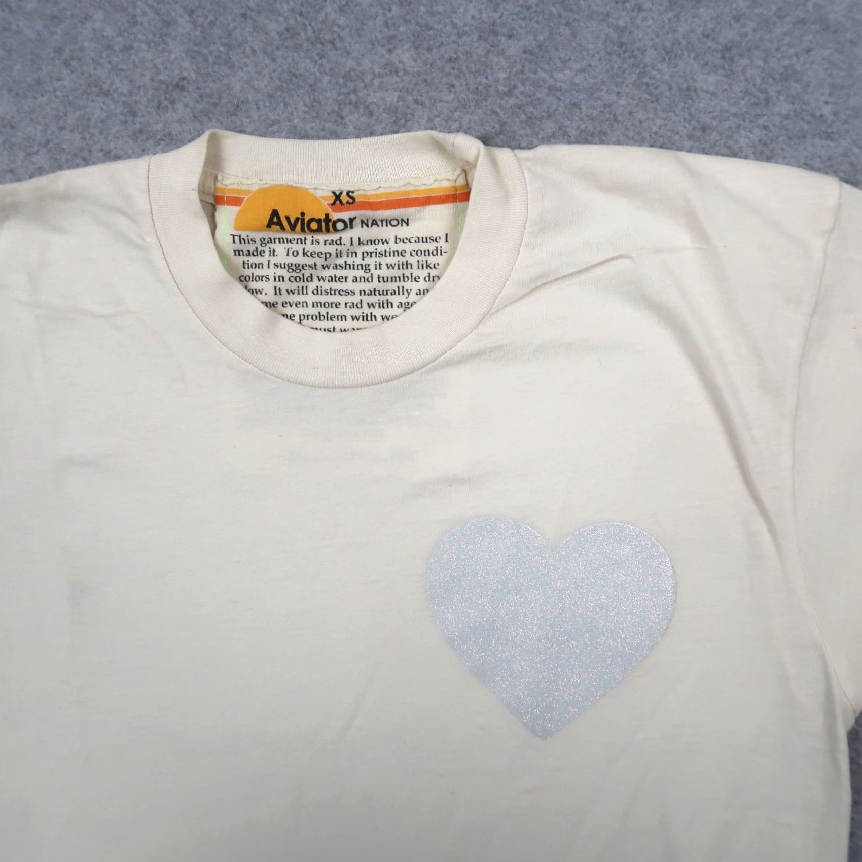 Aviator Nation Aviator Nation Heart Ivory T Shirt XS Women USA Made Crew Neck Short Sleeve Embroidered Basic Tee Size XS / US 0-2 / IT 36-38 - 3 Thumbnail