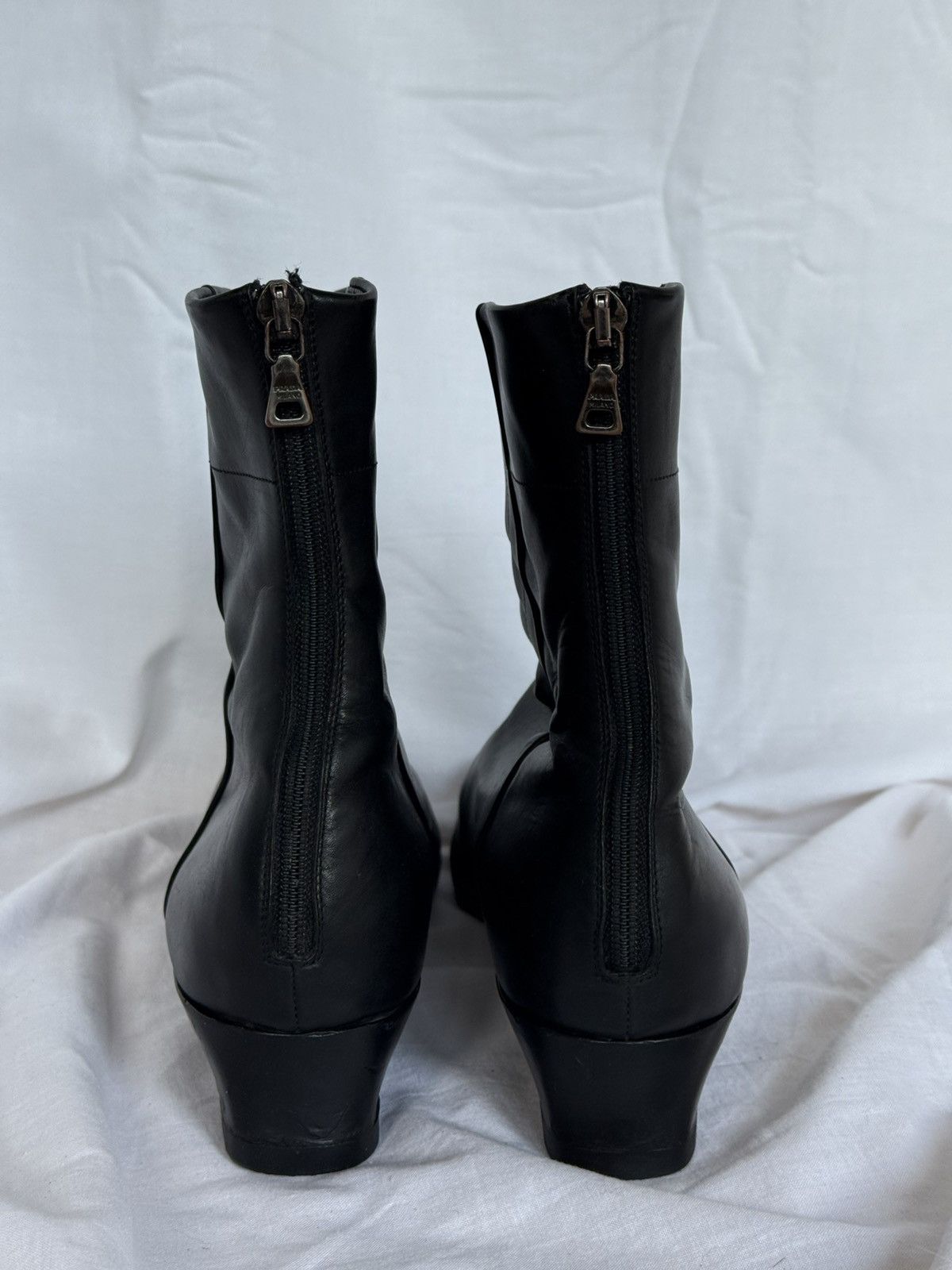 Prada Prada Vintage Leather Black Biker Boots Squared Toe Size US 7 / IT 37 - 5 Thumbnail