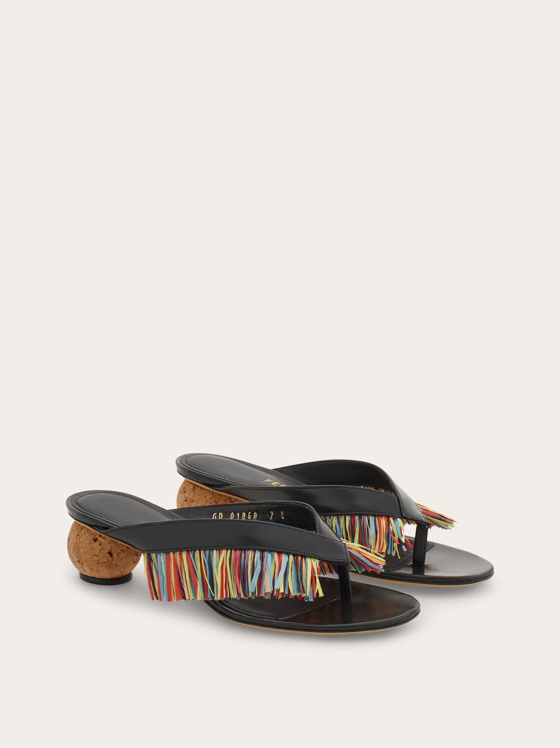 Salvatore Ferragamo o1s1rm0526 Fer Fringed Sandals in Black Size US 11 / IT 41 - 4 Thumbnail