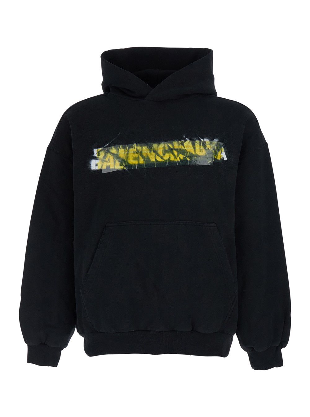 Balenciaga Black 'Messy Spray' Hoodie with Fixed Hood in Cotton Men Size US S / EU 44-46 / 1 - 1 Thumbnail