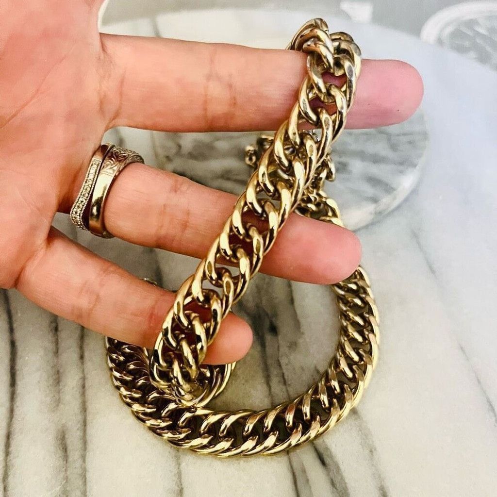 Jewelry Chunky Chain Link Necklace Gold Toned Metal Wide Size ONE SIZE - 4 Thumbnail