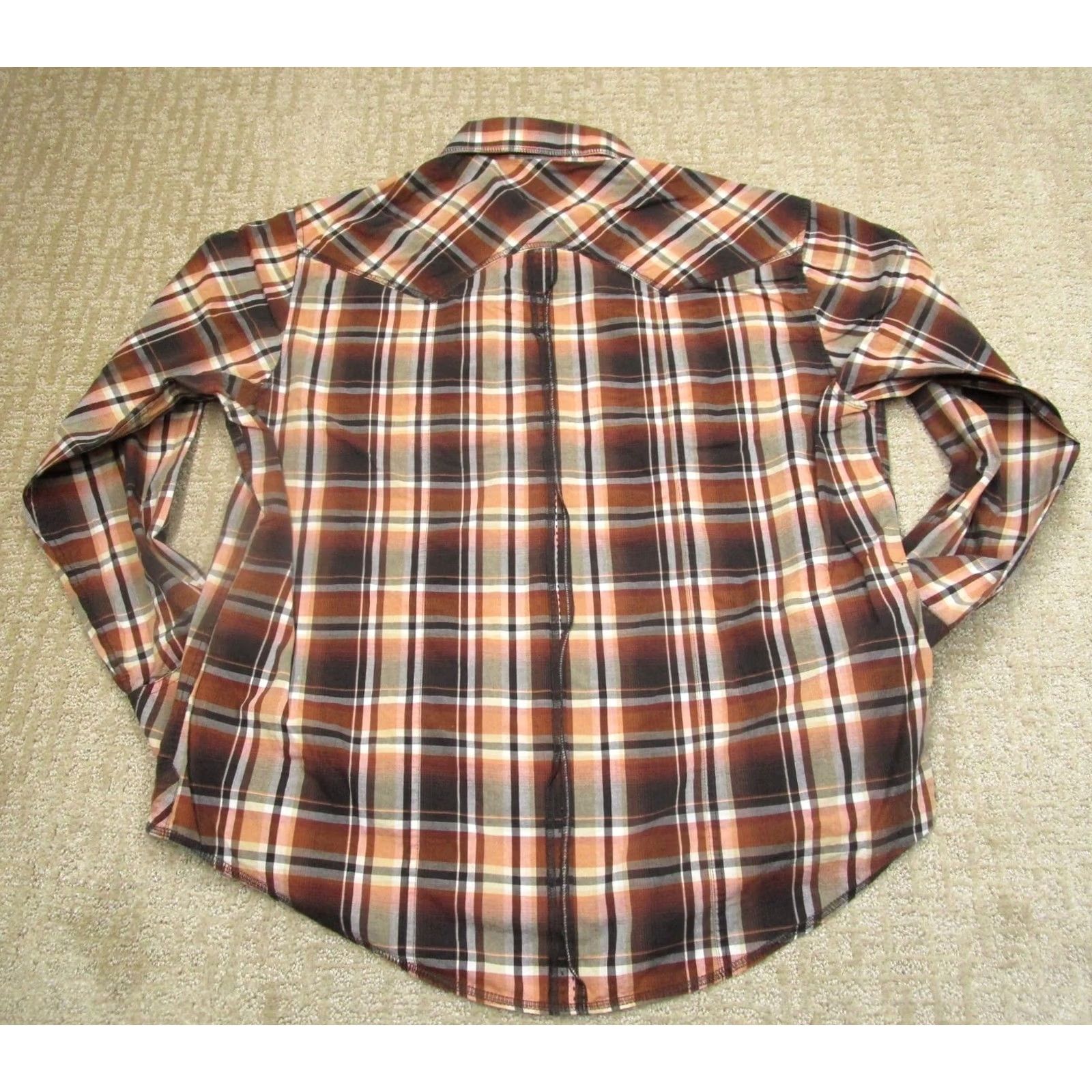 Vintage Rock and Roll Cowboy Shirt XL Brown Plaid Long Sleeve Pearl Snap Western Button-Up Mens Size US XL / EU 56 / 4 - 3 Thumbnail