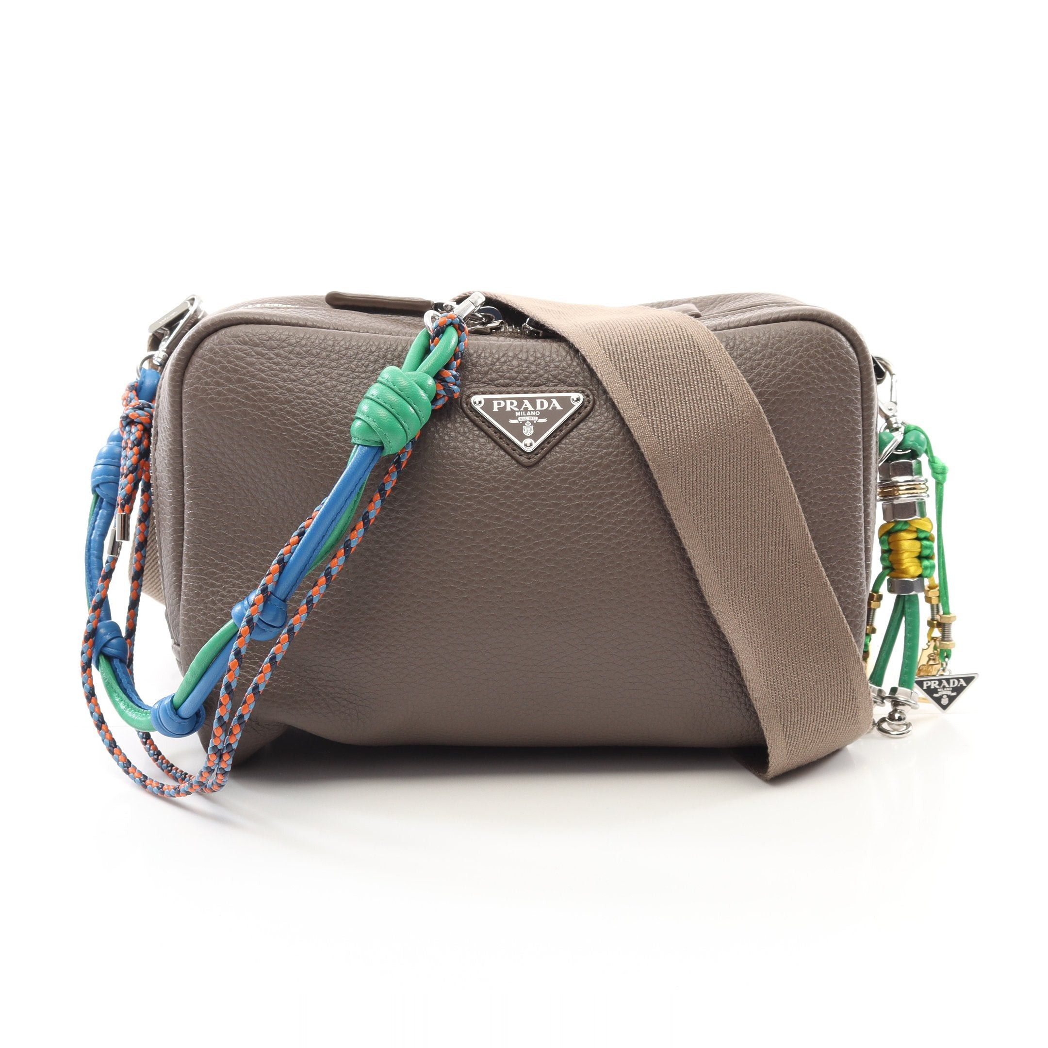 Prada Vitello Daino Shoulder Bag Leather Gray Beige