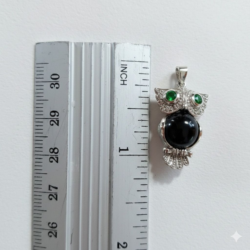 Other Owl Charm 925 Sterling Silver CAH Rhodium Plated Black Onyx Size ONE SIZE - 8 Thumbnail