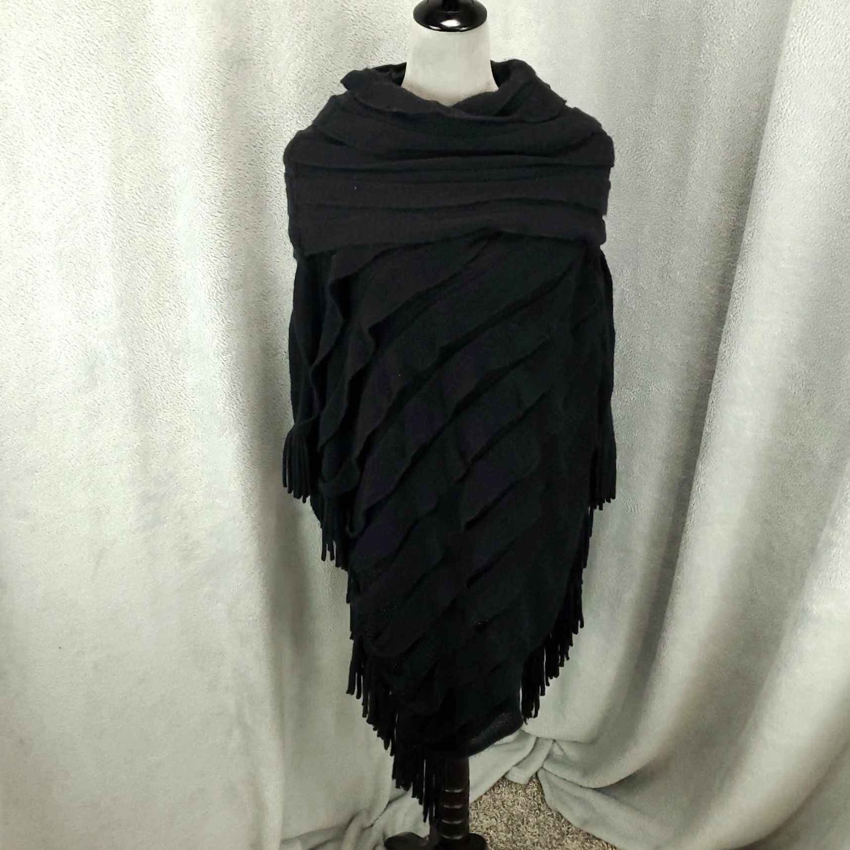 Vintage Calessa Sweater Womens XL Black Knit Stretchy Poncho Artsy Boho High Neck Pullover Solid Size XL / US 12-14 / IT 48-50 - 2 Thumbnail