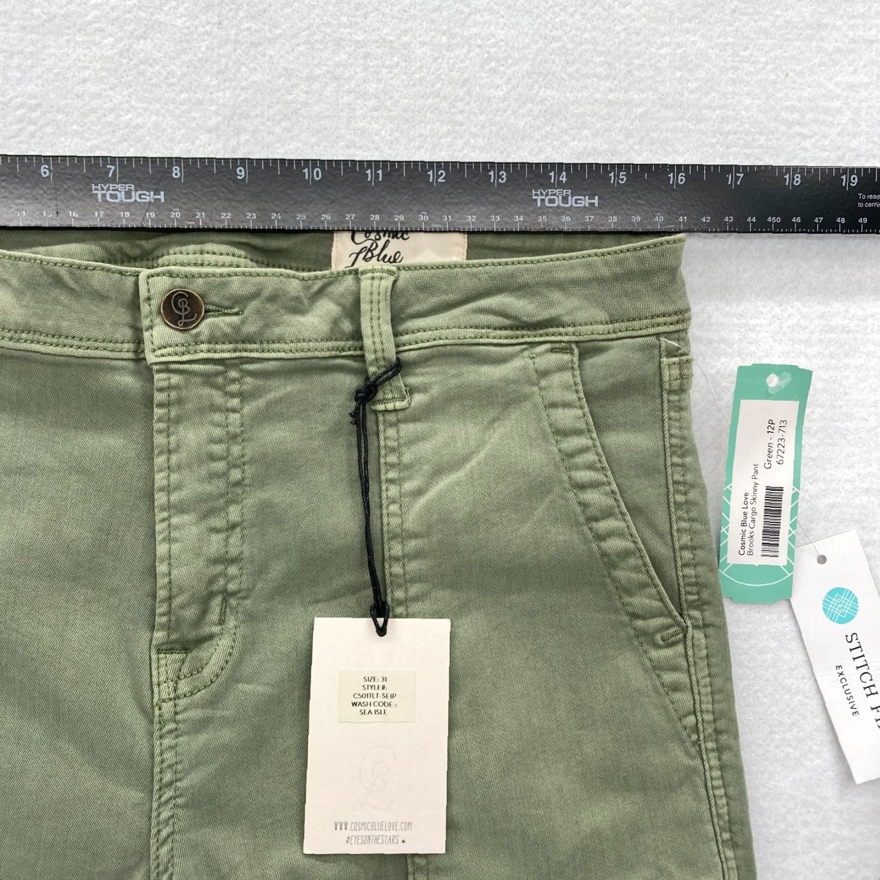 Brooks Cosmic Blue Love Brooks Cargo Skinny Pant Women's 12P Petite Green Cargo Pants Slim Rise Mid 8.5-10.5 in Inseam 23 in XS? Size 34" / US 12 / IT 48 - 7 Thumbnail