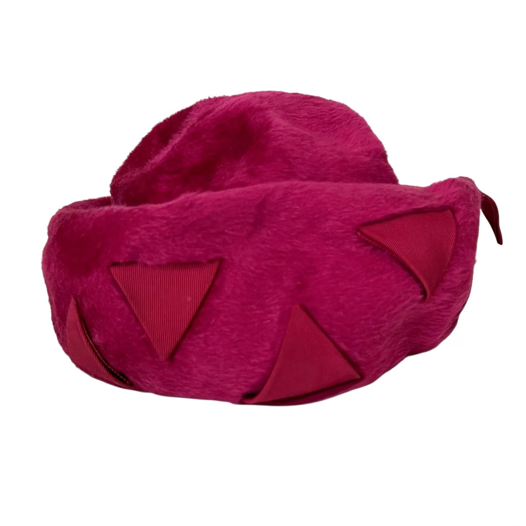 Vintage VINTAGE Gwen Pennington Hat Pink Faux Fur Fluffy Pillbox w/ Triangular Details Womens One Size Pink Pillbox Hat Size ONE SIZE - 2 Thumbnail